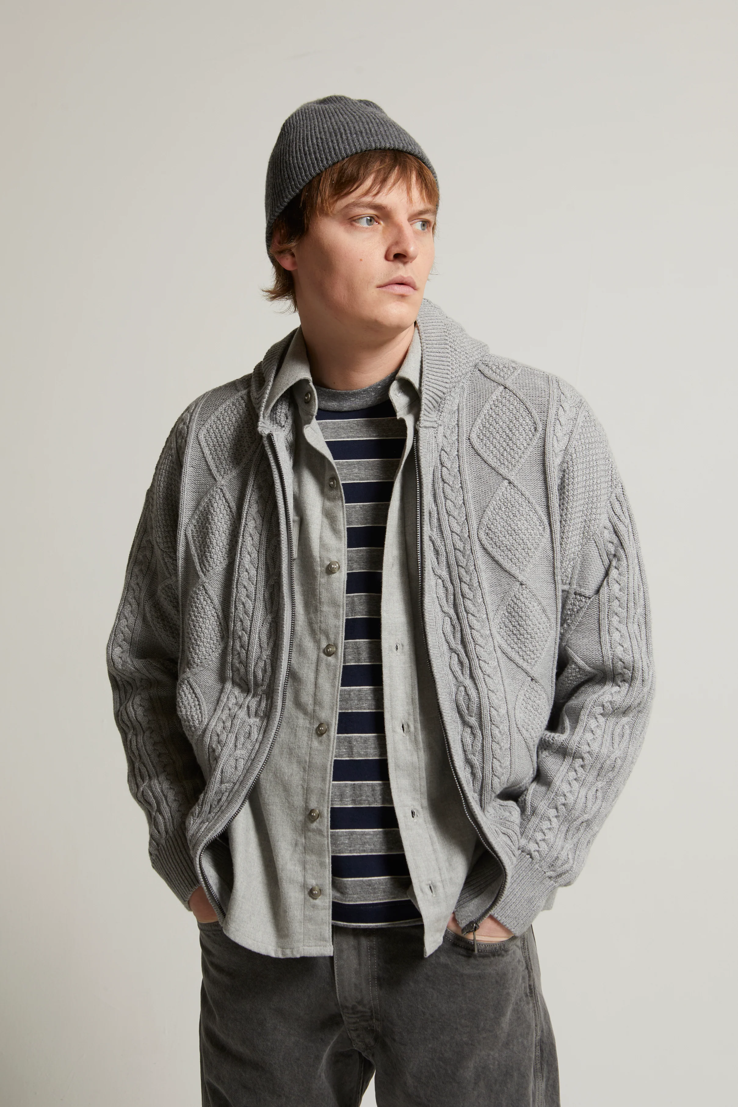 Liam Cotton-Cashmere Zip-Up Cable Sweater - Image 3